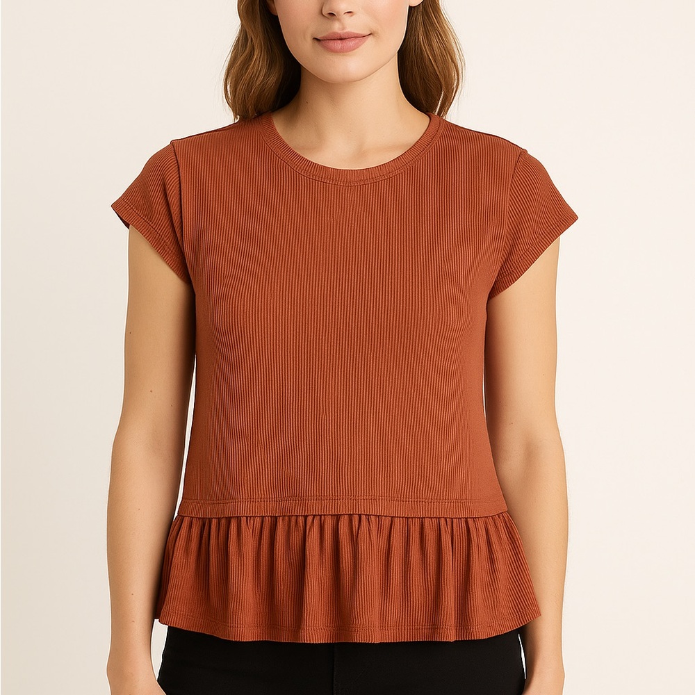 Altard State Rust Ribbed Peplum Hem Crop Top – Size S